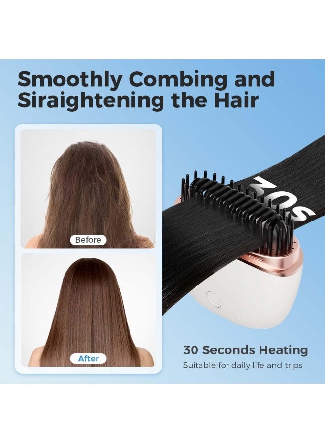 عام مكواة فرد الشعر الصغيرة، مشط تمليس الشعر المحمول الجديد القابل لإعادة الشحن لاسلكيًا، تسخين سريع مع ثلاثة عناصر تحكم في درجة الحرارة، مشط سفر مقاوم للحرارة (أبيض) - Image 4